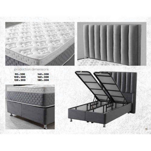 Atlanta | Boxspring met opbergruimte | 90×200 tot 220×220 | Grijs | Meerdere kleuren beschikbaar
