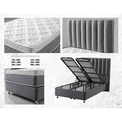 Atlanta | Boxspring met opbergruimte | 90×200 tot 220×220 | Grijs | Meerdere kleuren beschikbaar