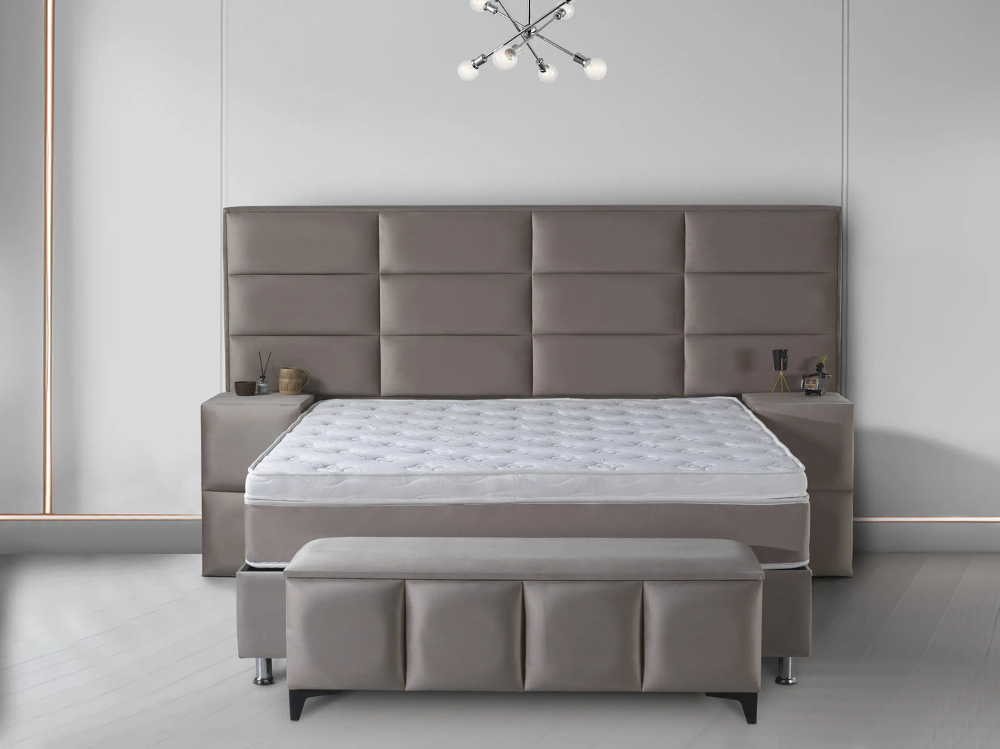 BOSTON Velvet taupe | Boxspring met opbergruimte | 140×200 tot 200×220 | Taupe | Breed HB | Meerdere kleuren beschikbaar