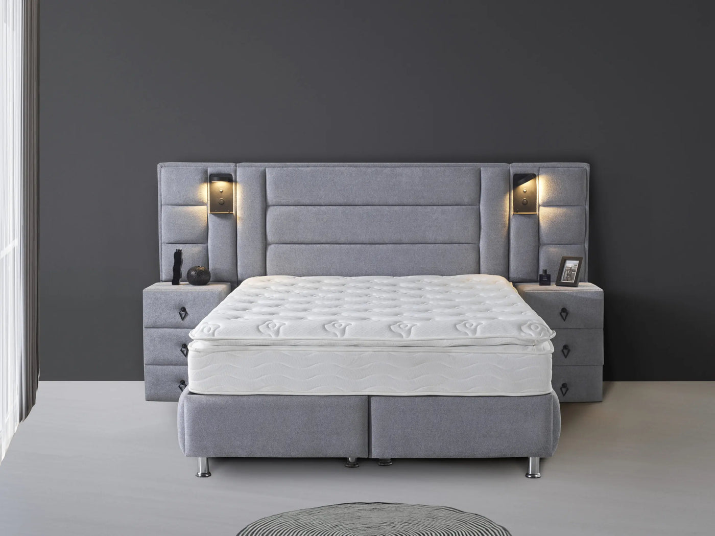 VENETIA | Box spring | Grey | Wide HB | 140×200 to 200×200 | l