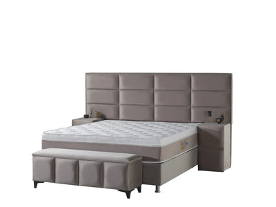 BOSTON Velvet taupe | Boxspring met opbergruimte | 140×200 tot 200×220 | Taupe | Breed HB | Meerdere kleuren beschikbaar