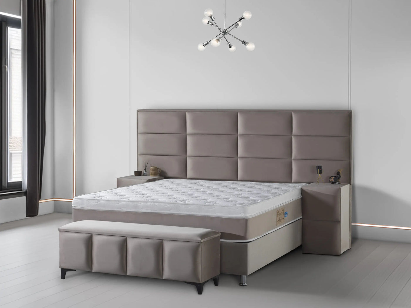 BOSTON Velvet taupe | Boxspring met opbergruimte | 140×200 tot 200×220 | Taupe | Breed HB | Meerdere kleuren beschikbaar