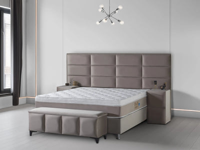 BOSTON Velvet taupe | Boxspring met opbergruimte | 140×200 tot 200×220 | Taupe | Breed HB | Meerdere kleuren beschikbaar