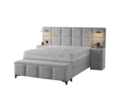 AURA | Boxspring | Off-white | Wide HB | 140×200 to 200×200 | Lamps and socket with USB input and charger input | Various sizes available