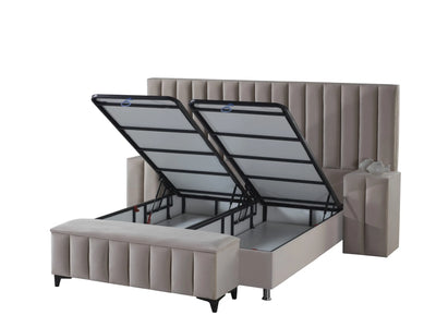 ATLANTA | Boxspring met opbergruimte | 140×200 tot 200×220 | Beige | Breed HB | Meerdere kleuren beschikbaar