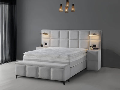 AURA | Boxspring | Off-white | Wide HB | 140×200 to 200×200 | Lamps and socket with USB input and charger input | Various sizes available