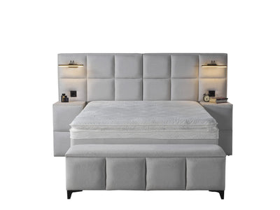 AURA | Boxspring | Off-white | Wide HB | 140×200 to 200×200 | Lamps and socket with USB input and charger input | Various sizes available