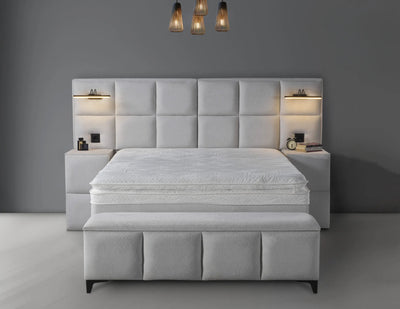AURA | Boxspring | Off-white | Wide HB | 140×200 to 200×200 | Lamps and socket with USB input and charger input | Various sizes available