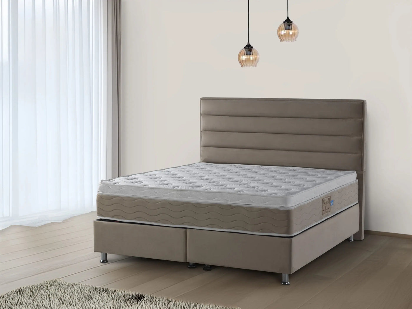 Lory Velvet | Box spring with storage space | taupe/light brown | from 90×200 to 220×200