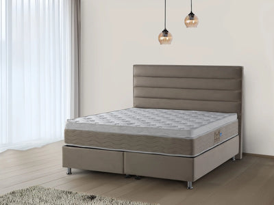 Lory Velvet | Box spring with storage space | taupe/light brown | from 90×200 to 220×200