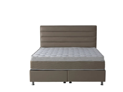 Lory Velvet | Box spring with storage space | taupe/light brown | from 90×200 to 220×200