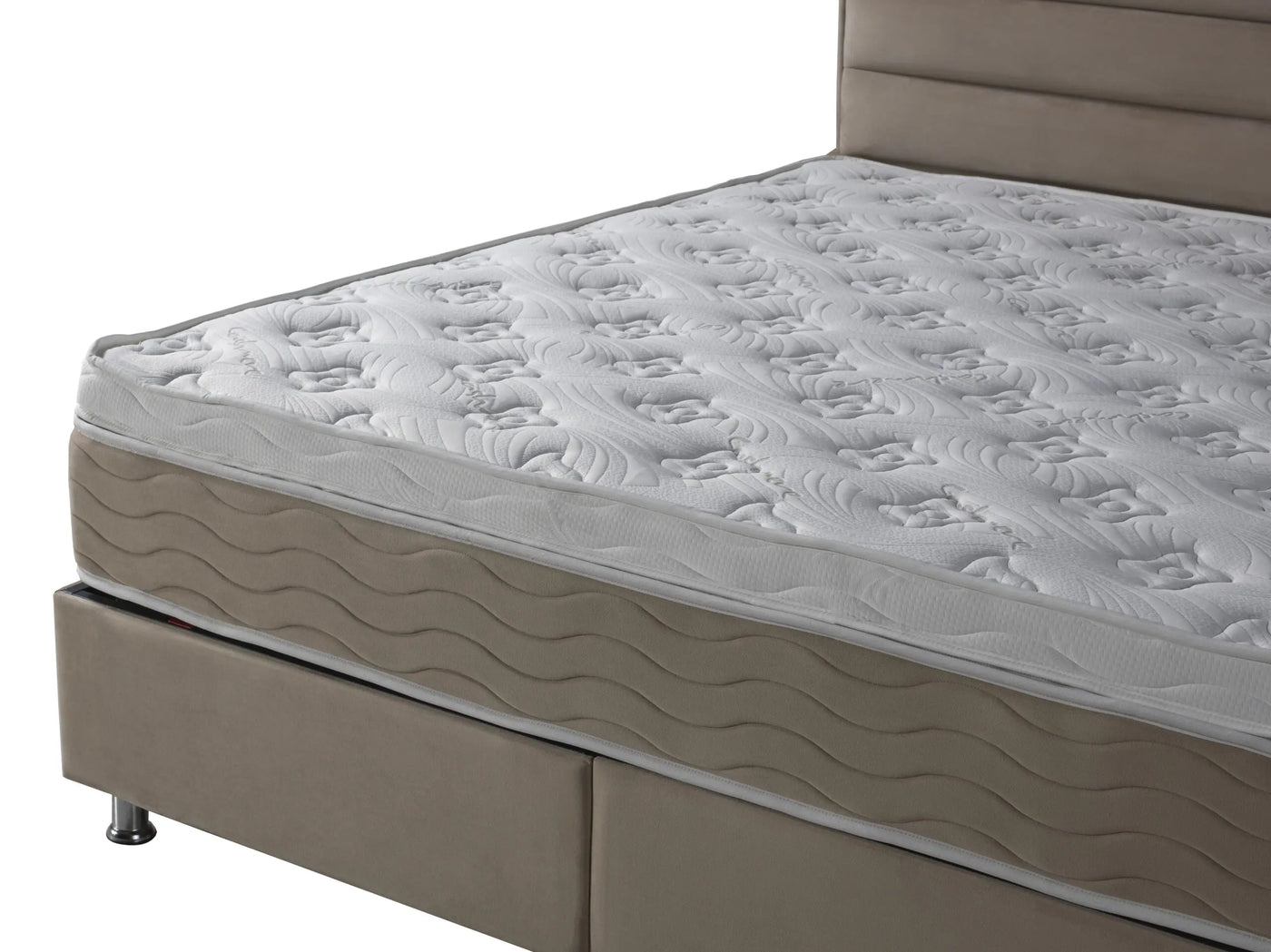 Lory Velvet | Box spring with storage space | taupe/light brown | from 90×200 to 220×200