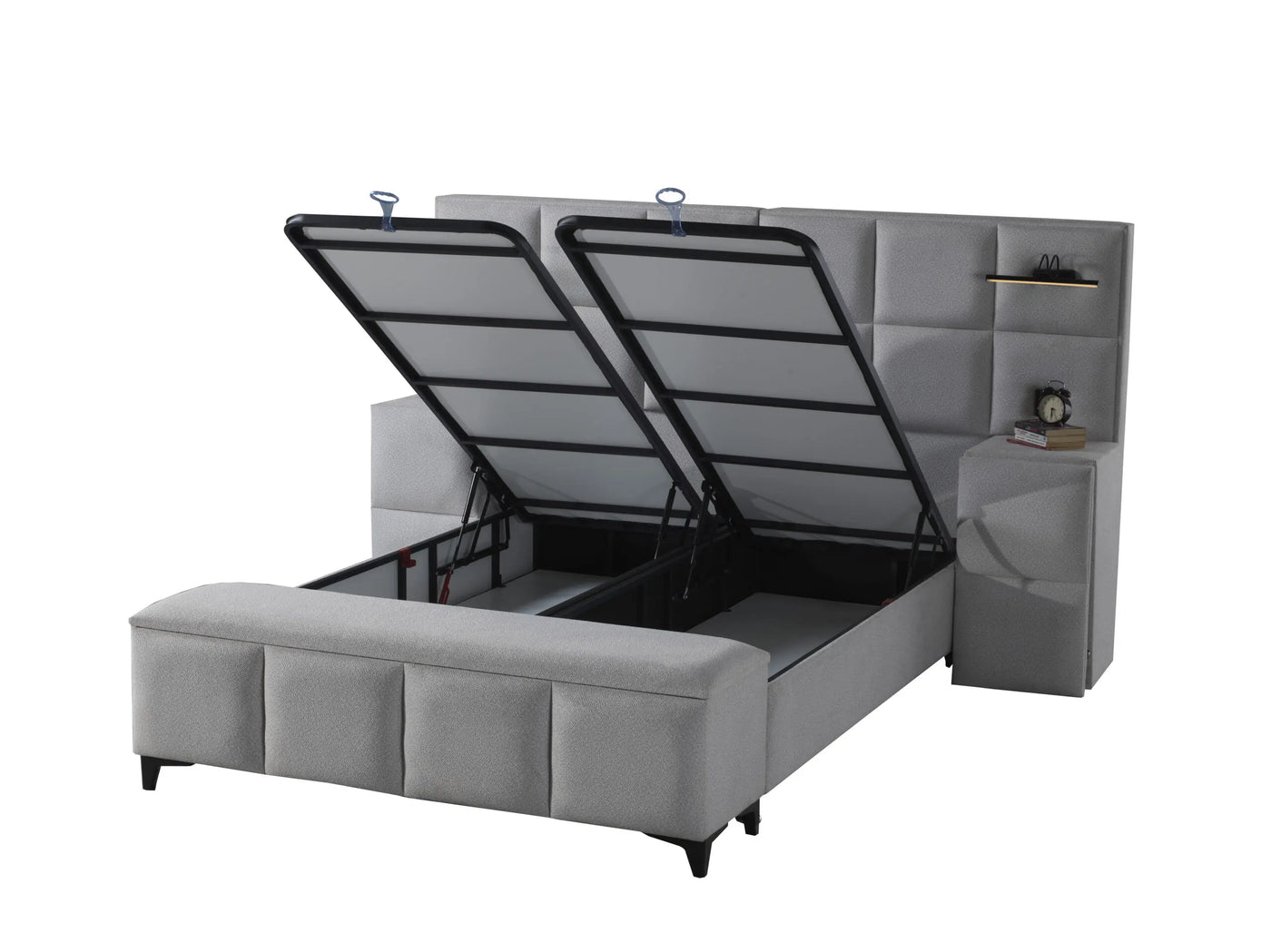 AURA | Boxspring | Off-white | Wide HB | 140×200 to 200×200 | Lamps and socket with USB input and charger input | Various sizes available