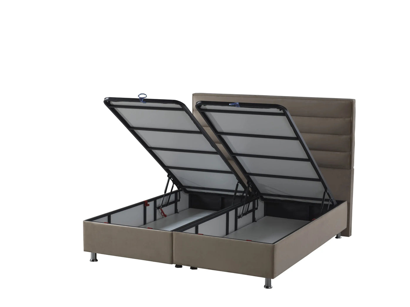 Lory Velvet | Box spring with storage space | taupe/light brown | from 90×200 to 220×200