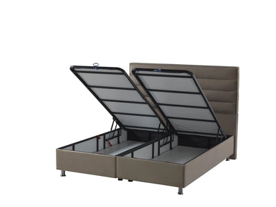 Lory Velvet | Box spring with storage space | taupe/light brown | from 90×200 to 220×200