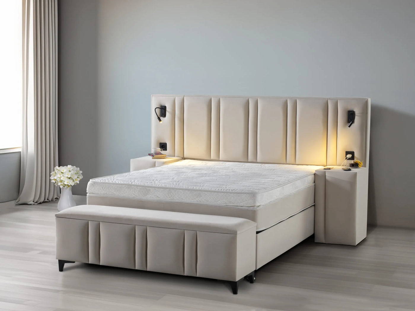 SHERATON | Boxspring | Beige | 140×200 to 200×200 | Luxurious classic design
