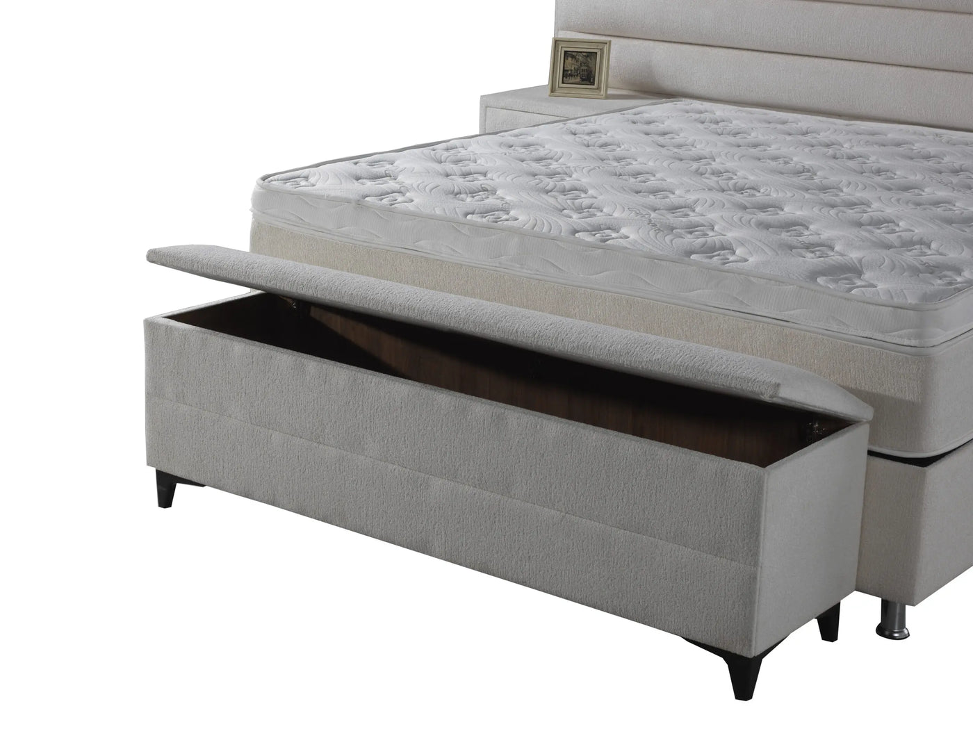 Lory | Box spring with storage space | 140×200 to 200×200 | White | Wide HB | Multiple colours available