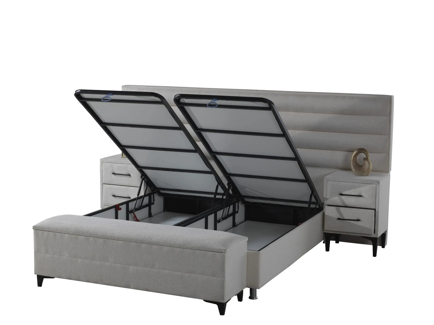 Lory | Box spring with storage space | 140×200 to 200×200 | White | Wide HB | Multiple colours available
