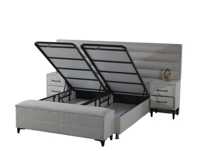 Lory | Box spring with storage space | 140×200 to 200×200 | White | Wide HB | Multiple colours available