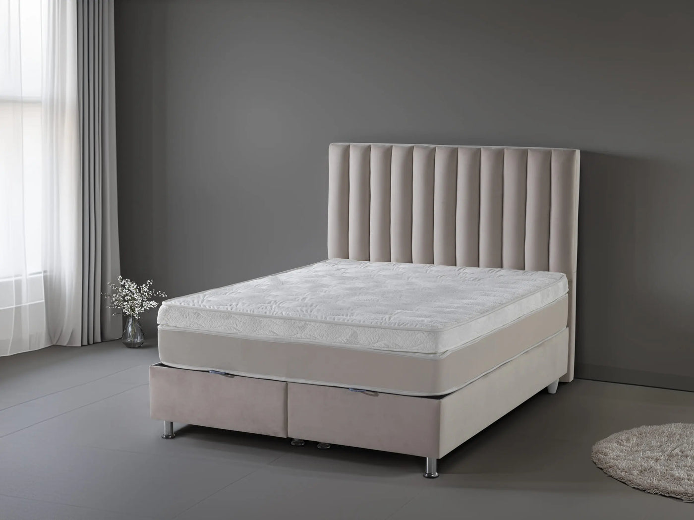 ATLANTA Beige hoofdbord gelijklopend met bed | Luxe Boxspring Sale | Verschillende afmetingen