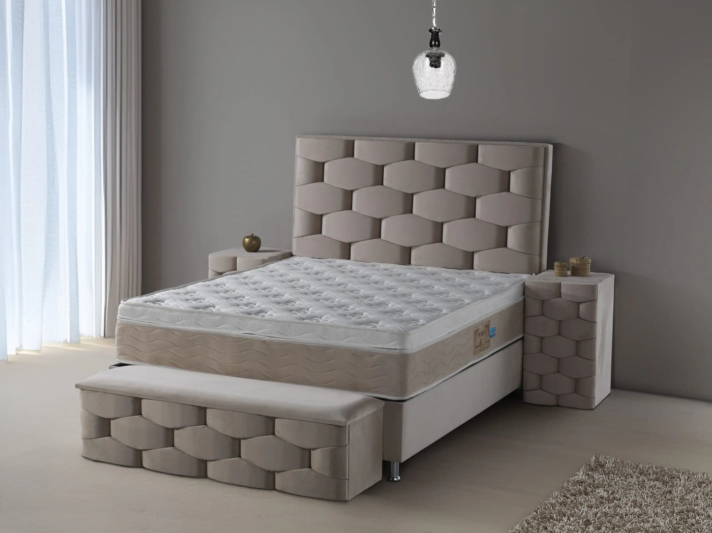 HONEY Velvet beige | Box spring with storage space | 120×200 to 180×200 | Light brown | Multiple colours available