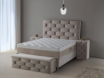 HONEY Velvet beige | Box spring with storage space | 120×200 to 180×200 | Light brown | Multiple colours available
