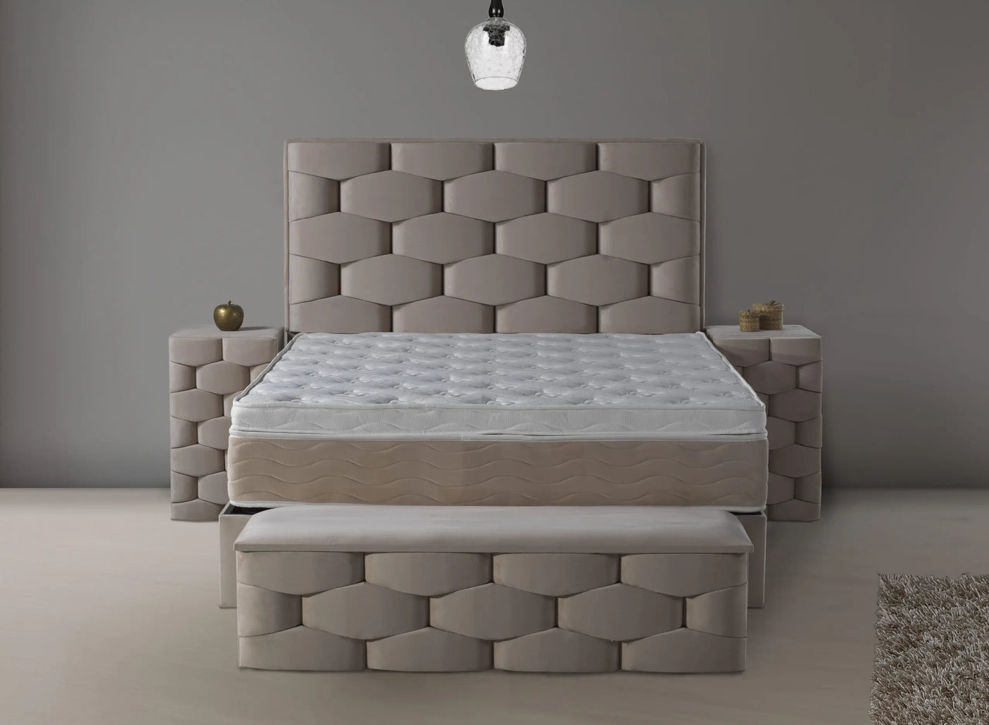 HONEY Velvet beige | Box spring with storage space | 120×200 to 180×200 | Light brown | Multiple colours available
