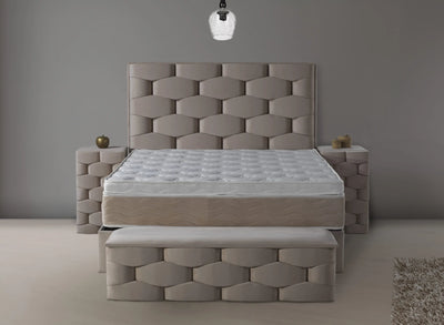 HONEY Velvet beige | Box spring with storage space | 120×200 to 180×200 | Light brown | Multiple colours available