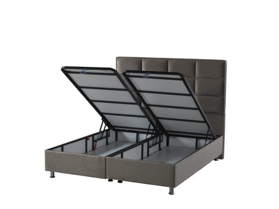 RIMA | Boxspring | Grey | Wide HB | 140×200 to 200×200 | Headboard with lamps included