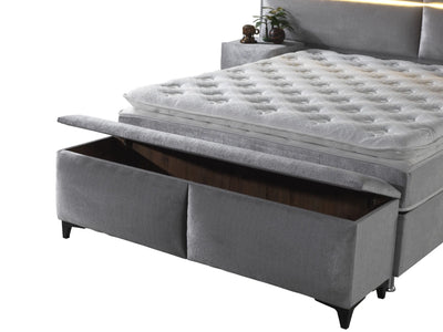 RIMA | Boxspring | Grey | Wide HB | 140×200 to 200×200 | Headboard with lamps included