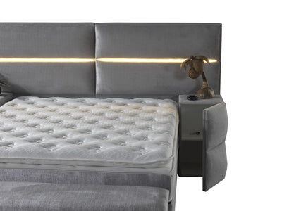 RIMA | Boxspring | Grey | Wide HB | 140×200 to 200×200 | Headboard with lamps included