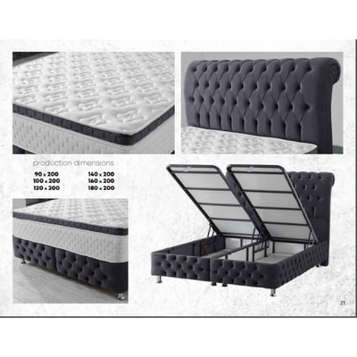 Bella | Boxspring met opbergruimte | 90×200 tot 180×200 | Zwart | Meerdere kleuren beschikbaar