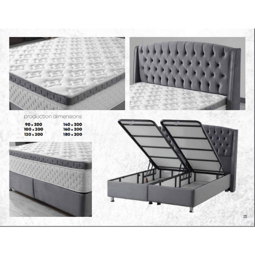 Rimini | Box spring with storage space | 140×200 to 180×200 | Grey | Multiple colours available