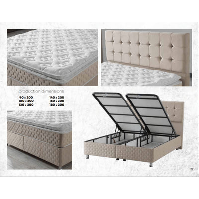 Larissa | Boxspring met opbergruimte | 90×200 tot 180×200 | Beige / gebroken wit | Meerdere kleuren beschikbaar