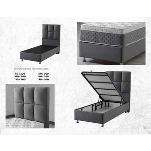 Ancona | Boxspring met opbergruimte | 90×200 tot 220×220 | Antraciet/Grijs | Meerdere kleuren beschikbaar