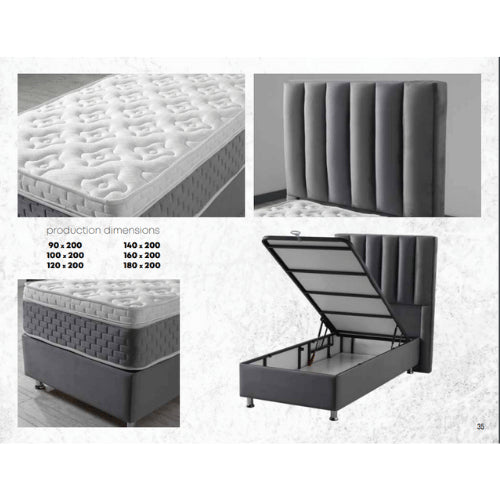 Atlanta | Boxspring met opbergruimte | 90×200 tot 220×220 | Grijs | Meerdere kleuren beschikbaar