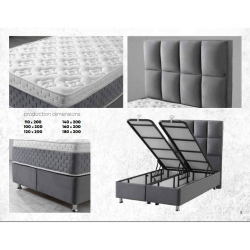 Ancona | Boxspring met opbergruimte | 90×200 tot 220×220 | Antraciet/Grijs | Meerdere kleuren beschikbaar