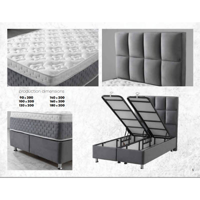 Ancona | Boxspring met opbergruimte | 90×200 tot 220×220 | Antraciet/Grijs | Meerdere kleuren beschikbaar