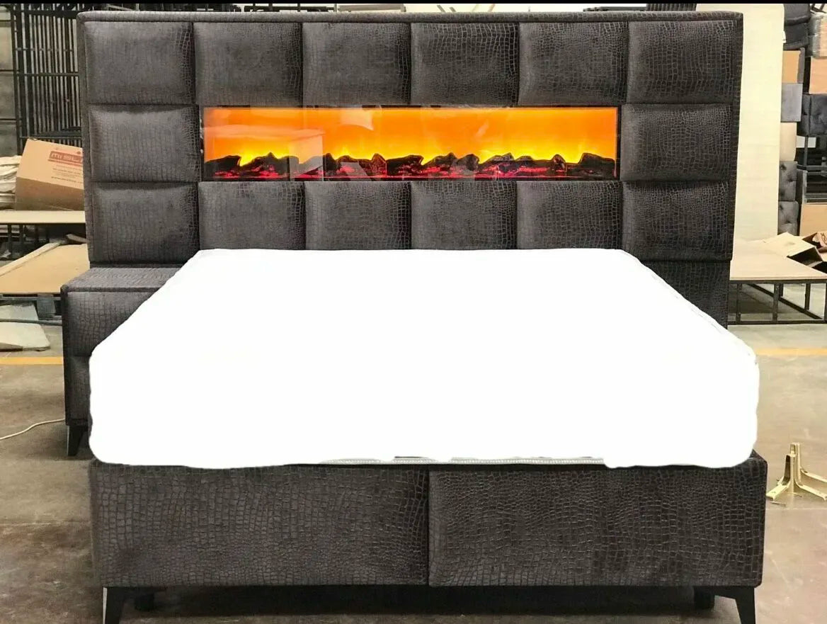 Vulcano | Luxe Boxspring met Open Haard en opbergruimte | 140×200 tot 200×200 | Grijs | Meerdere kleuren beschikbaar