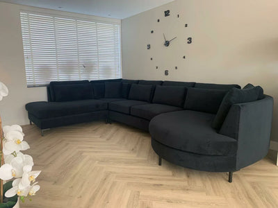 Bella Groot | Hoekbank met ronde lounge | 383x265x140 – Zwart | Meerdere kleuren beschikbaar