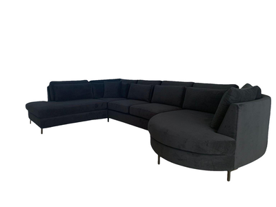 Bella Groot | Hoekbank met ronde lounge | 383x265x140 – Zwart | Meerdere kleuren beschikbaar