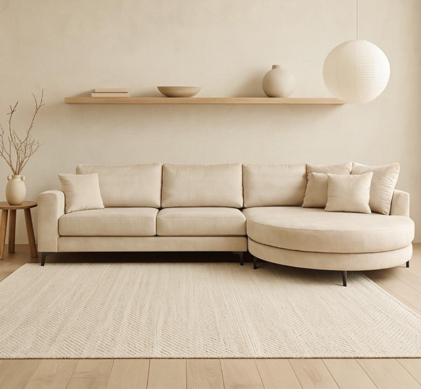 Bella Klein | Bankstel met ronde lounge | 300×140 – Beige | Meerdere kleuren beschikbaar