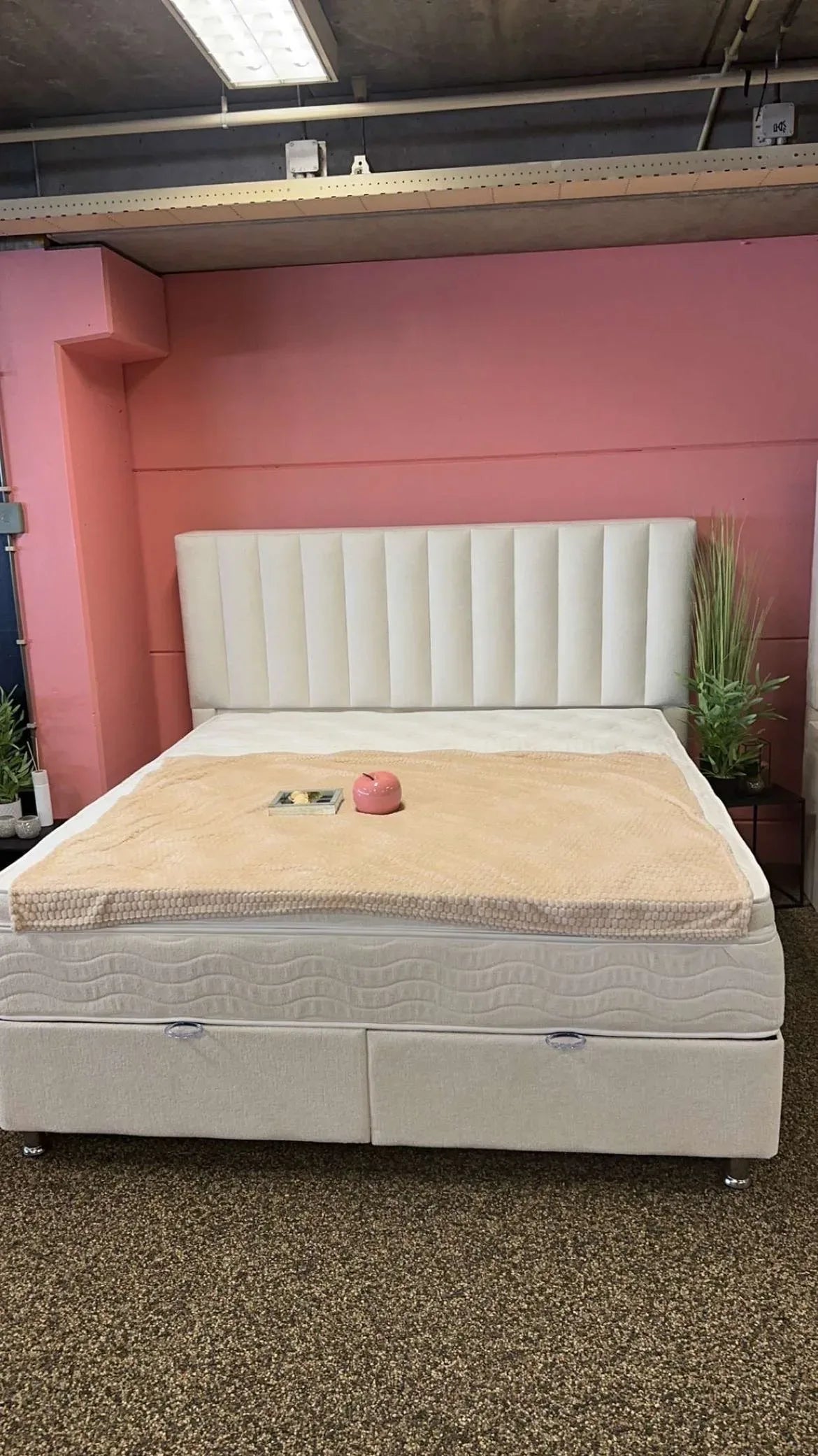 Atlanta Teddy | Boxspring met opbergruimte | 90×200 tot 220×220 | Beige | Meerdere kleuren beschikbaar