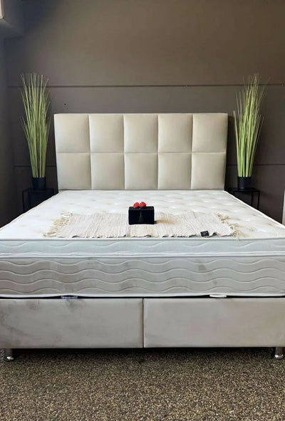 Ancona Teddy | Boxspring met opbergruimte | 90×200 tot 220×220 | Beige | Meerdere kleuren beschikbaar
