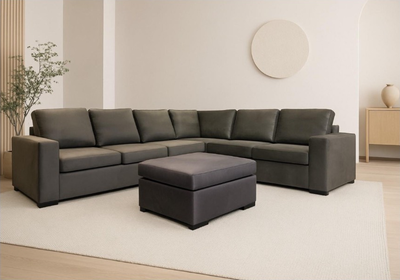 Mila | U-bank met verstelbare poef en loungestuk | 330x265x190 – Grijs | Meer kleuren beschikbaar