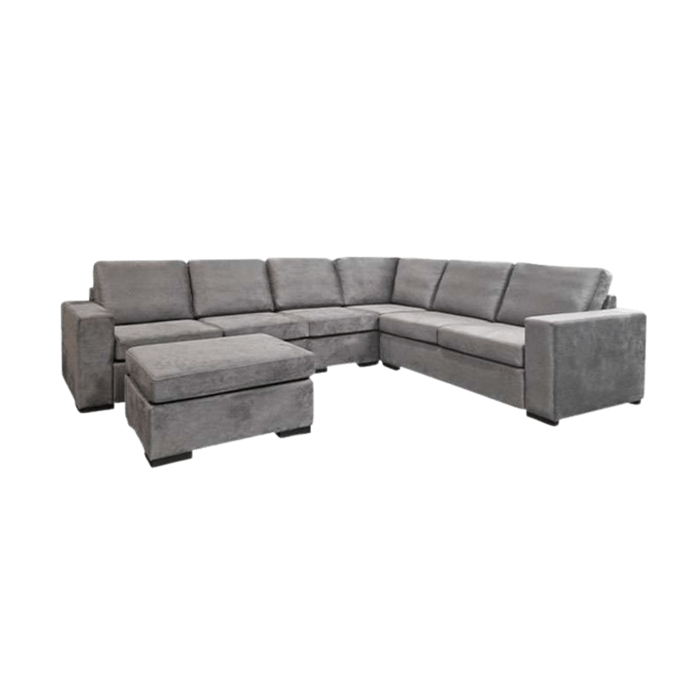 Mila | Hoekbank met verstelbare poef en loungestuk | 330x265x190 – Grijs | Meer kleuren beschikbaar