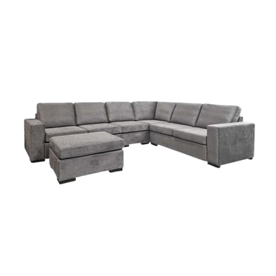 Mila | Hoekbank met verstelbare poef en loungestuk | 330x265x190 – Grijs | Meer kleuren beschikbaar