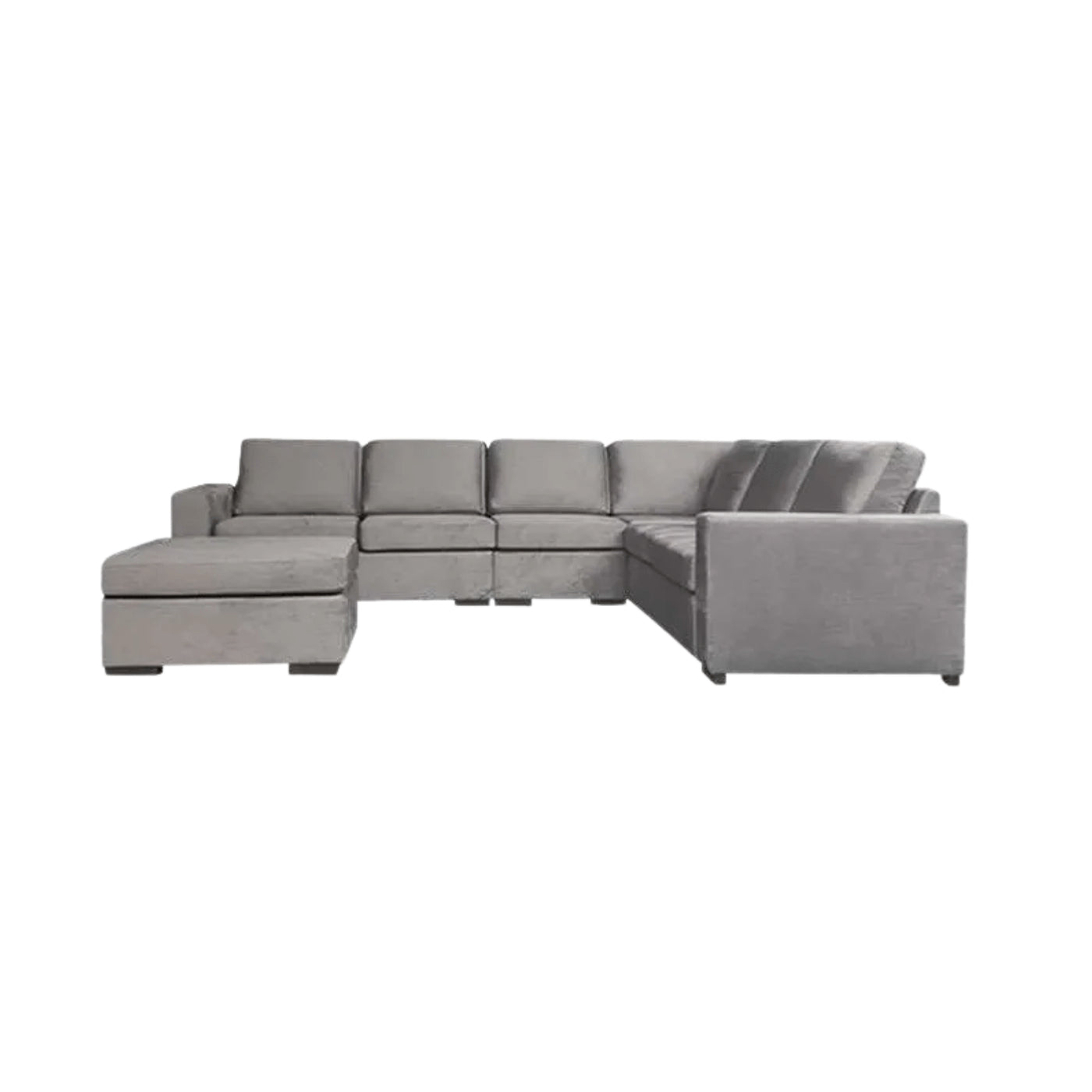 Mila | Hoekbank met verstelbare poef en loungestuk | 330x265x190 – Grijs | Meer kleuren beschikbaar