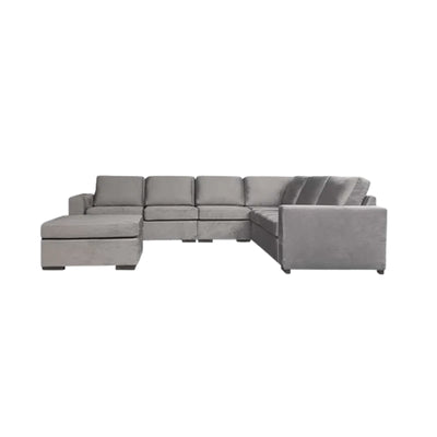 Mila | Hoekbank met verstelbare poef en loungestuk | 330x265x190 – Grijs | Meer kleuren beschikbaar