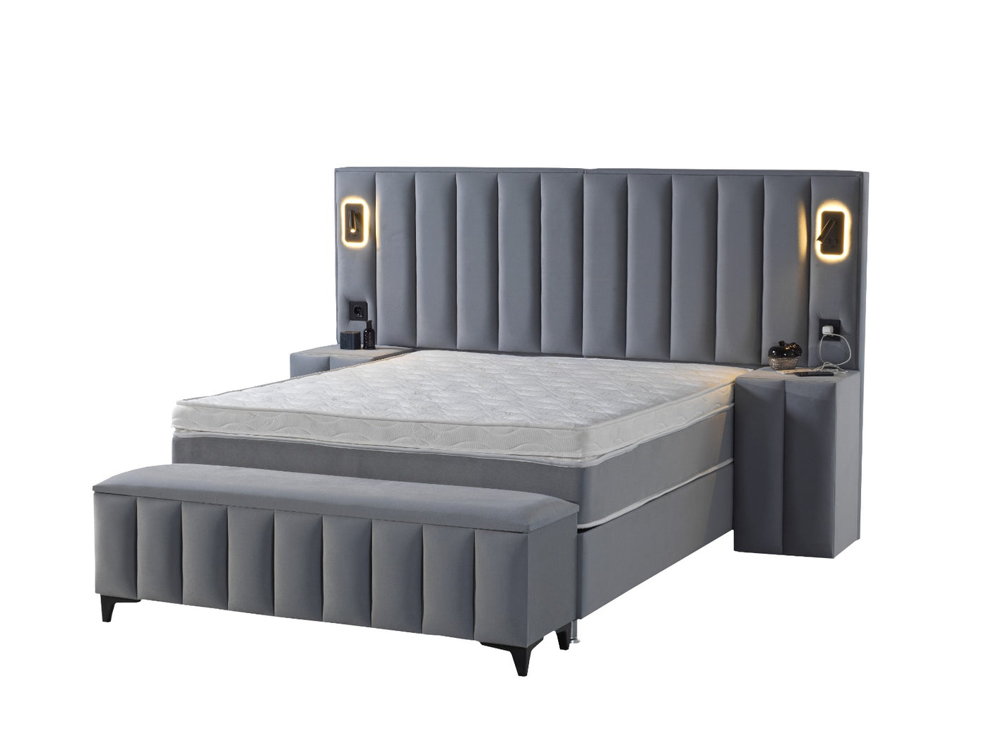 ATLANTIS LUXE Boxspring | BREED HB | Orthopedisch Matras & Slimme Opbergbasis | 140×200 tot 200×200 | Lampen en stopcontact met usb en usb-c input | Diverse kleuren beschikbaar